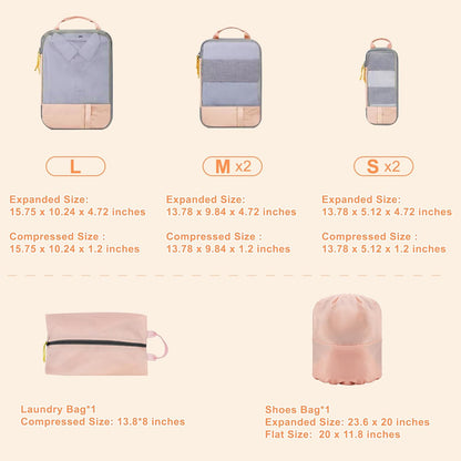 Packing Cubes for Travel, 7 Pcs Durable Water-Resistant Compression Packing Cubes and Lightweight Travel Packing Organizers with Portable Handle, Breathable Mesh, Double Zippers