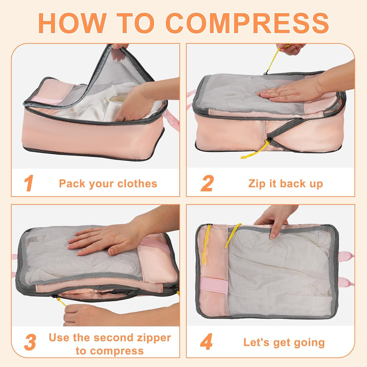 Packing Cubes for Travel, 7 Pcs Durable Water-Resistant Compression Packing Cubes and Lightweight Travel Packing Organizers with Portable Handle, Breathable Mesh, Double Zippers