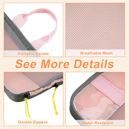 Packing Cubes for Travel, 7 Pcs Durable Water-Resistant Compression Packing Cubes and Lightweight Travel Packing Organizers with Portable Handle, Breathable Mesh, Double Zippers