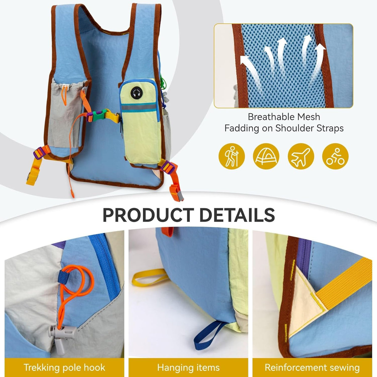 15L Small Hiking Backpack Travel Daypack Colorful Lightweight Packable Foldable Casual Backpack for Women Men