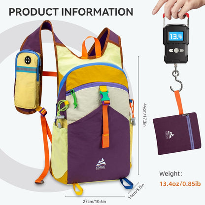 15L Small Hiking Backpack Travel Daypack Colorful Lightweight Packable Foldable Casual Backpack for Women Men