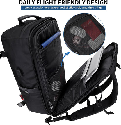Travel Backpack for Men 40L Carry-on Luggage Bag USB Charging Port | Nylon Laptop Backpack Multi-pocket Fits 17 Inch, TSA Friendly Flight Approved, For Business Trip, Vacation, B686 Silvery Grey