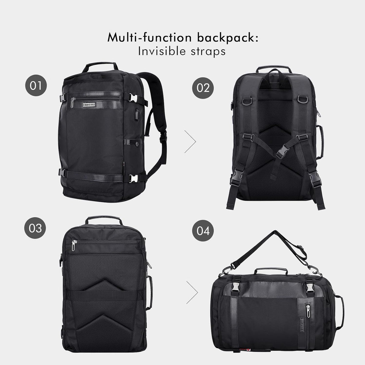 Travel Backpack for Men 40L Carry-on Luggage Bag USB Charging Port | Nylon Laptop Backpack Multi-pocket Fits 17 Inch, TSA Friendly Flight Approved, For Business Trip, Vacation, B686 Silvery Grey