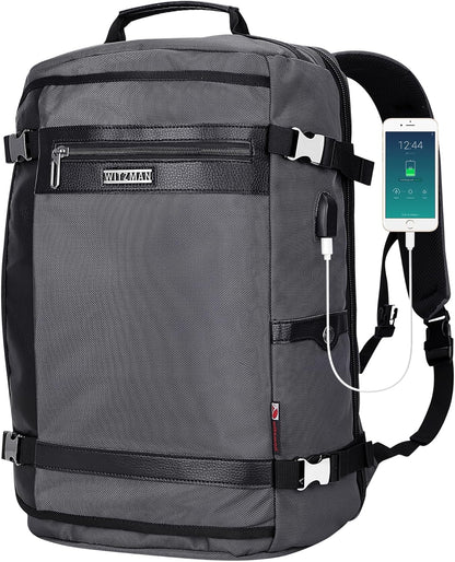Travel Backpack for Men 40L Carry-on Luggage Bag USB Charging Port | Nylon Laptop Backpack Multi-pocket Fits 17 Inch, TSA Friendly Flight Approved, For Business Trip, Vacation, B686 Silvery Grey