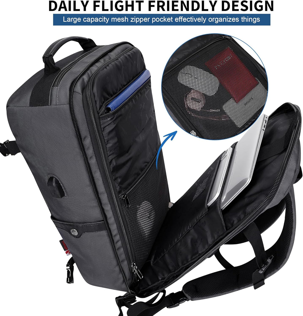 Travel Backpack for Men 40L Carry-on Luggage Bag USB Charging Port | Nylon Laptop Backpack Multi-pocket Fits 17 Inch, TSA Friendly Flight Approved, For Business Trip, Vacation, B686 Silvery Grey
