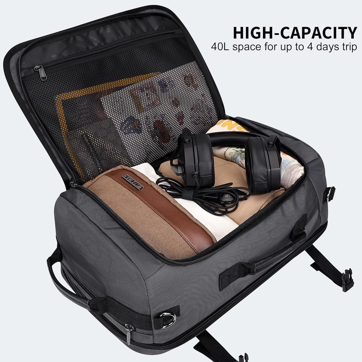 Travel Backpack for Men 40L Carry-on Luggage Bag USB Charging Port | Nylon Laptop Backpack Multi-pocket Fits 17 Inch, TSA Friendly Flight Approved, For Business Trip, Vacation, B686 Silvery Grey