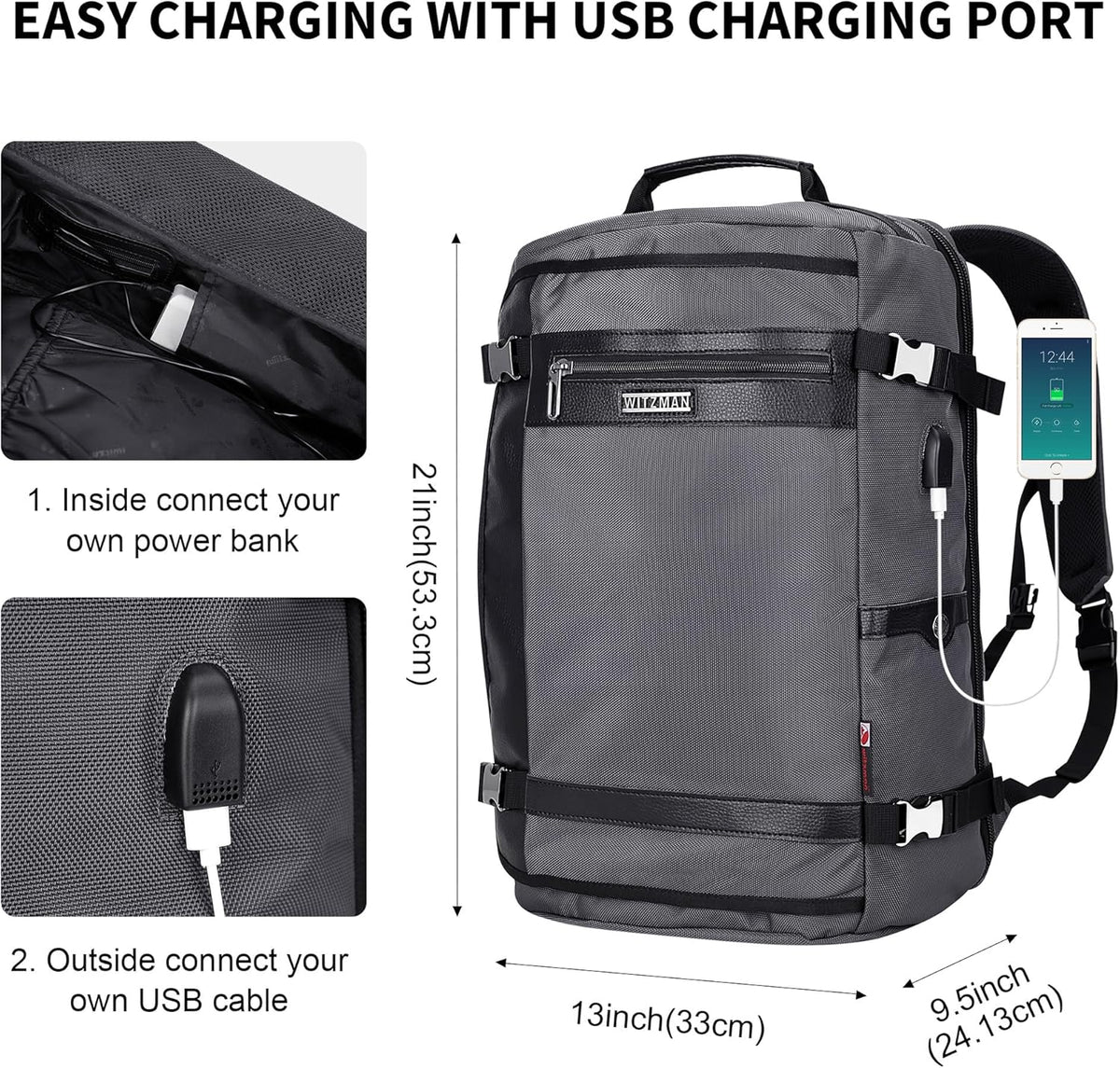 Travel Backpack for Men 40L Carry-on Luggage Bag USB Charging Port | Nylon Laptop Backpack Multi-pocket Fits 17 Inch, TSA Friendly Flight Approved, For Business Trip, Vacation, B686 Silvery Grey