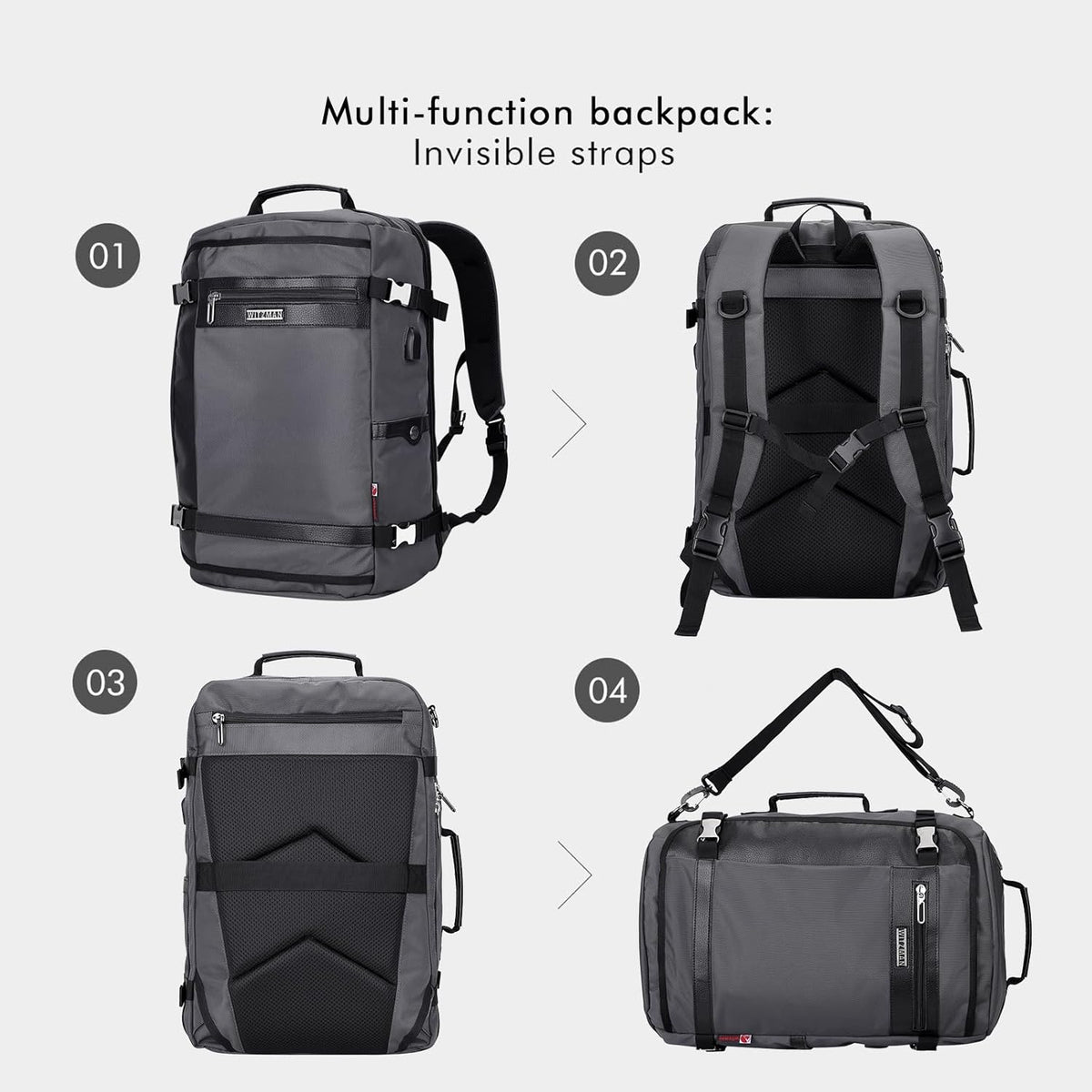Travel Backpack for Men 40L Carry-on Luggage Bag USB Charging Port | Nylon Laptop Backpack Multi-pocket Fits 17 Inch, TSA Friendly Flight Approved, For Business Trip, Vacation, B686 Silvery Grey