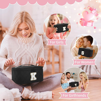 Makeup Bag for Women, Monogram Cosmetic Bag Black Travel Makeup Case Beauty Toiletry Bag Organizer Personalized Gifts for Girls Bridesmaid, Sister, Wife, Friends Initial S