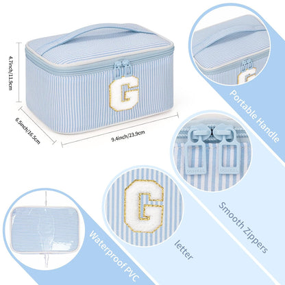 Makeup Bag for Women, Monogram Cosmetic Bag Black Travel Makeup Case Beauty Toiletry Bag Organizer Personalized Gifts for Girls Bridesmaid, Sister, Wife, Friends Initial S