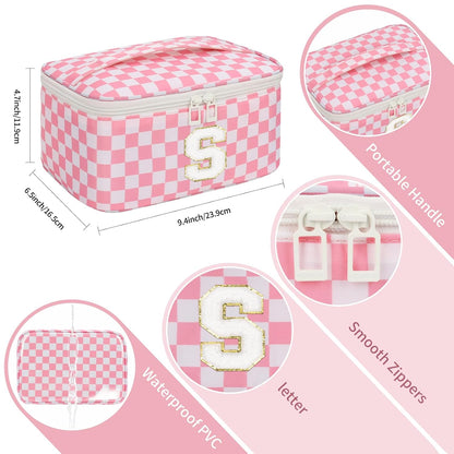 Makeup Bag for Women, Monogram Cosmetic Bag Black Travel Makeup Case Beauty Toiletry Bag Organizer Personalized Gifts for Girls Bridesmaid, Sister, Wife, Friends Initial S