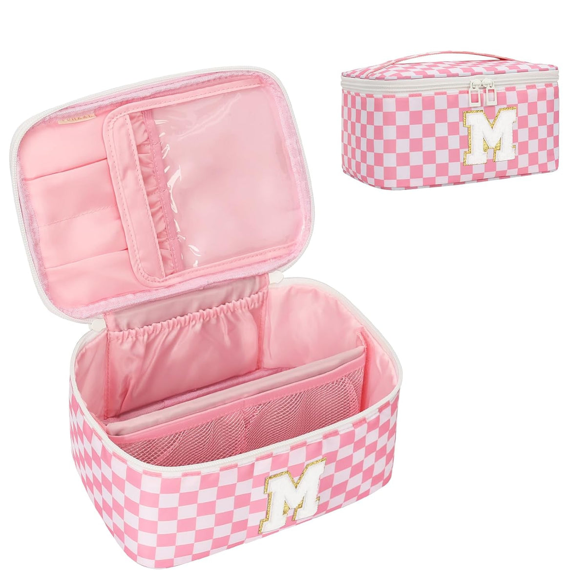 Makeup Bag for Women, Monogram Cosmetic Bag Black Travel Makeup Case Beauty Toiletry Bag Organizer Personalized Gifts for Girls Bridesmaid, Sister, Wife, Friends Initial S