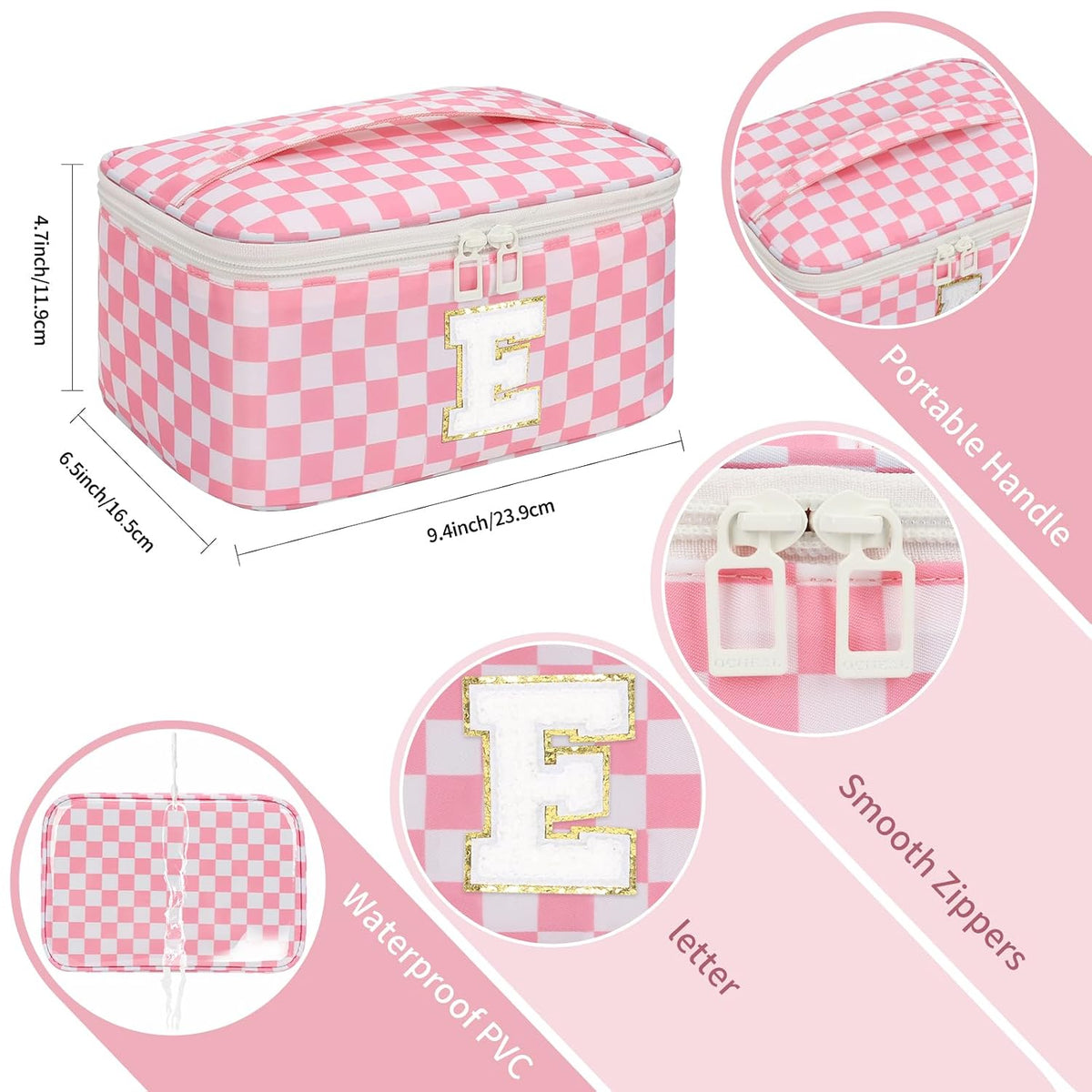 Makeup Bag for Women, Monogram Cosmetic Bag Black Travel Makeup Case Beauty Toiletry Bag Organizer Personalized Gifts for Girls Bridesmaid, Sister, Wife, Friends Initial S