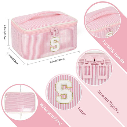 Makeup Bag for Women, Monogram Cosmetic Bag Black Travel Makeup Case Beauty Toiletry Bag Organizer Personalized Gifts for Girls Bridesmaid, Sister, Wife, Friends Initial S