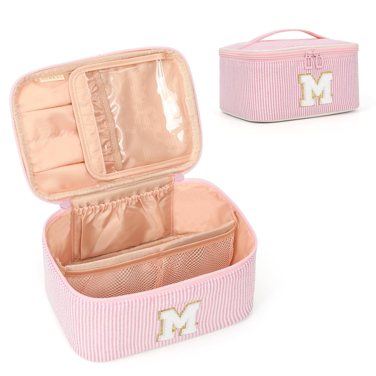 Makeup Bag for Women, Monogram Cosmetic Bag Black Travel Makeup Case Beauty Toiletry Bag Organizer Personalized Gifts for Girls Bridesmaid, Sister, Wife, Friends Initial S