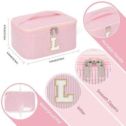 Makeup Bag for Women, Monogram Cosmetic Bag Black Travel Makeup Case Beauty Toiletry Bag Organizer Personalized Gifts for Girls Bridesmaid, Sister, Wife, Friends Initial S
