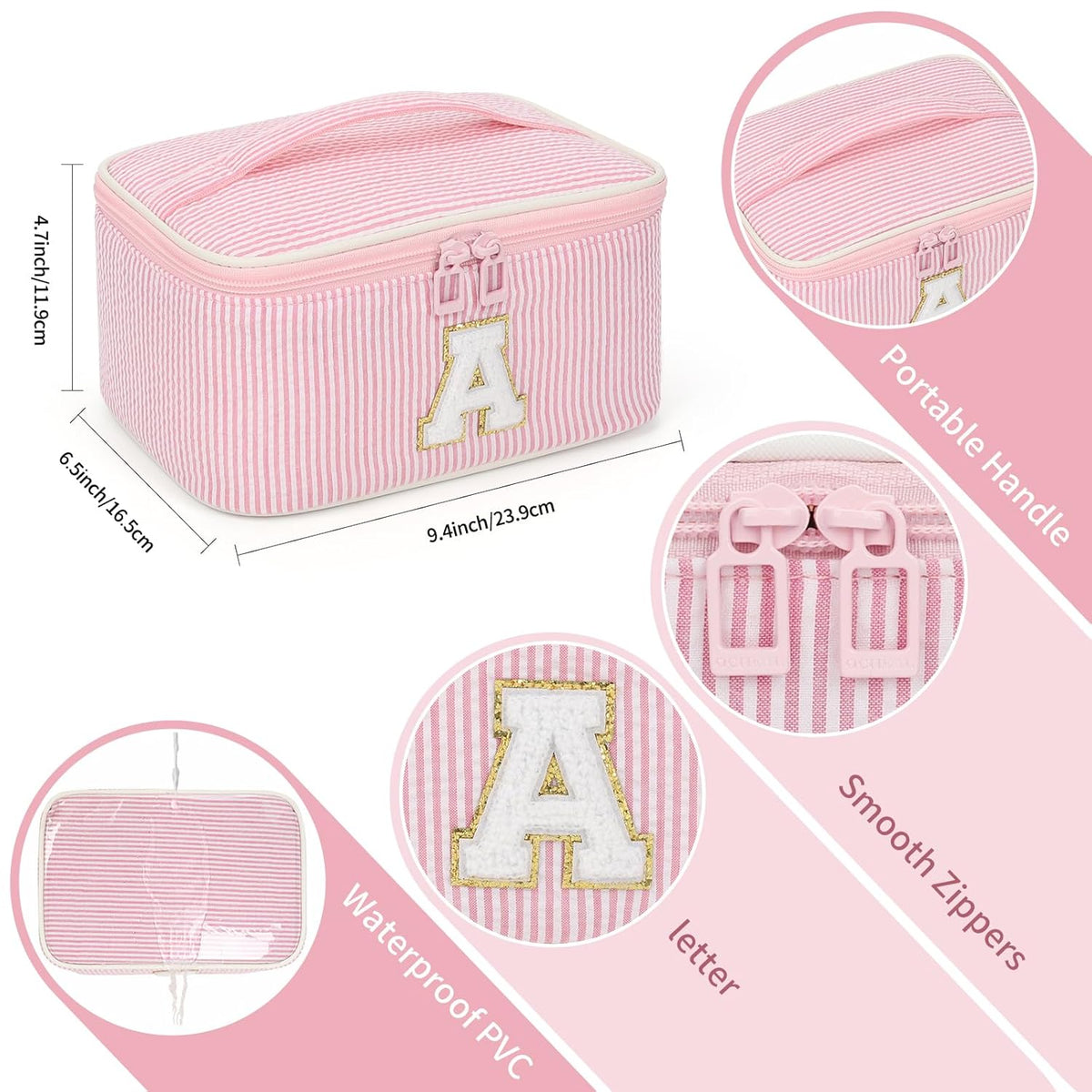Makeup Bag for Women, Monogram Cosmetic Bag Black Travel Makeup Case Beauty Toiletry Bag Organizer Personalized Gifts for Girls Bridesmaid, Sister, Wife, Friends Initial S