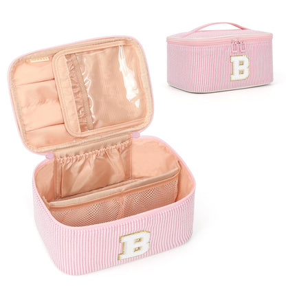 Makeup Bag for Women, Monogram Cosmetic Bag Black Travel Makeup Case Beauty Toiletry Bag Organizer Personalized Gifts for Girls Bridesmaid, Sister, Wife, Friends Initial S