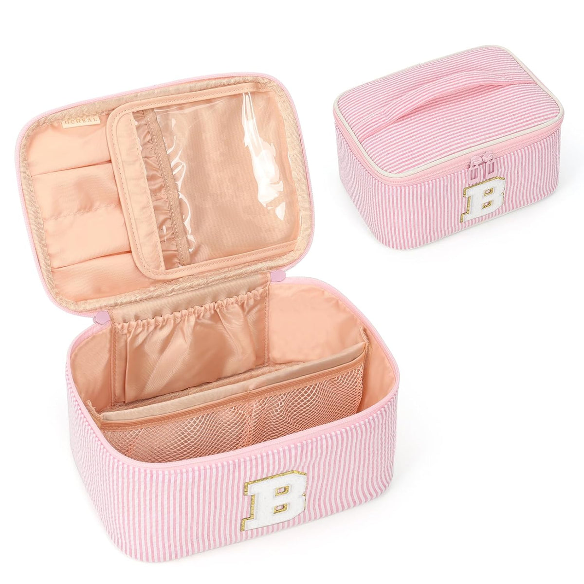 Makeup Bag for Women, Monogram Cosmetic Bag Black Travel Makeup Case Beauty Toiletry Bag Organizer Personalized Gifts for Girls Bridesmaid, Sister, Wife, Friends Initial S