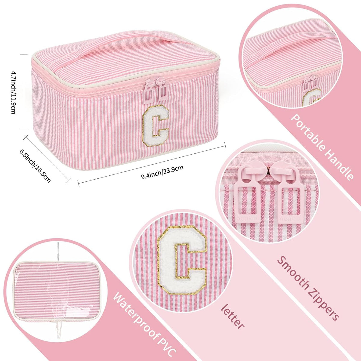 Makeup Bag for Women, Monogram Cosmetic Bag Black Travel Makeup Case Beauty Toiletry Bag Organizer Personalized Gifts for Girls Bridesmaid, Sister, Wife, Friends Initial S