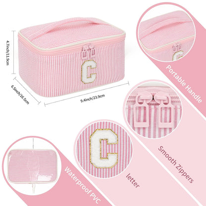 Makeup Bag for Women, Monogram Cosmetic Bag Black Travel Makeup Case Beauty Toiletry Bag Organizer Personalized Gifts for Girls Bridesmaid, Sister, Wife, Friends Initial S