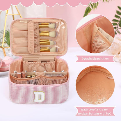 Makeup Bag for Women, Monogram Cosmetic Bag Black Travel Makeup Case Beauty Toiletry Bag Organizer Personalized Gifts for Girls Bridesmaid, Sister, Wife, Friends Initial S