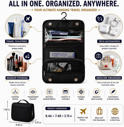 Large Hanging Toiletry Bag with Magnetic Snap Closure Waterproof Travel Durable Hanging Travel Toiletry Bag with Hook Hanging Toiletry Bags for Travel Size Toiletries