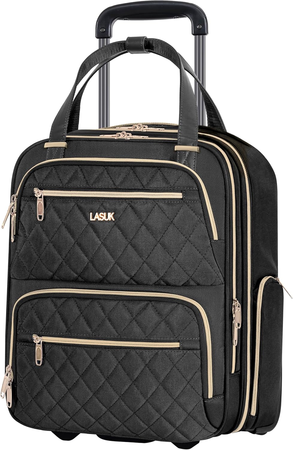 Underseat Carry On Luggage with Wheels, 17inch Lightweight Overnight Soft Sided Personal Luggage Bag Carry-On Suitcase for Short Trip Travel Business, Black