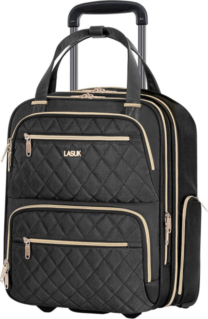 Underseat Carry On Luggage with Wheels, 17inch Lightweight Overnight Soft Sided Personal Luggage Bag Carry-On Suitcase for Short Trip Travel Business, Black