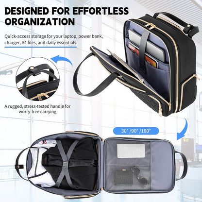 Underseat Carry On Luggage with Wheels, 17inch Lightweight Overnight Soft Sided Personal Luggage Bag Carry-On Suitcase for Short Trip Travel Business, Black