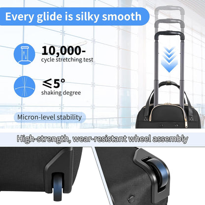 Underseat Carry On Luggage with Wheels, 17inch Lightweight Overnight Soft Sided Personal Luggage Bag Carry-On Suitcase for Short Trip Travel Business, Black