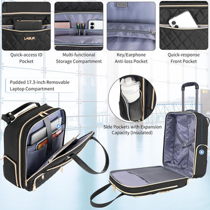 Underseat Carry On Luggage with Wheels, 17inch Lightweight Overnight Soft Sided Personal Luggage Bag Carry-On Suitcase for Short Trip Travel Business, Black