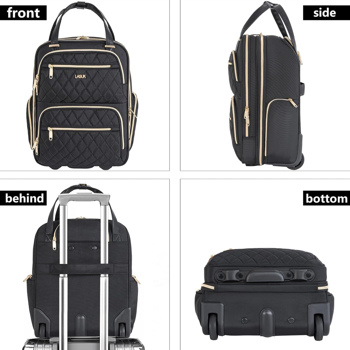 Underseat Carry On Luggage with Wheels, 17inch Lightweight Overnight Soft Sided Personal Luggage Bag Carry-On Suitcase for Short Trip Travel Business, Black