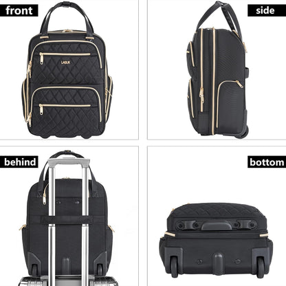 Underseat Carry On Luggage with Wheels, 17inch Lightweight Overnight Soft Sided Personal Luggage Bag Carry-On Suitcase for Short Trip Travel Business, Black