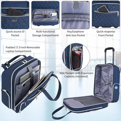 Underseat Carry On Luggage with Wheels, 17inch Lightweight Overnight Soft Sided Personal Luggage Bag Carry-On Suitcase for Short Trip Travel Business, Black