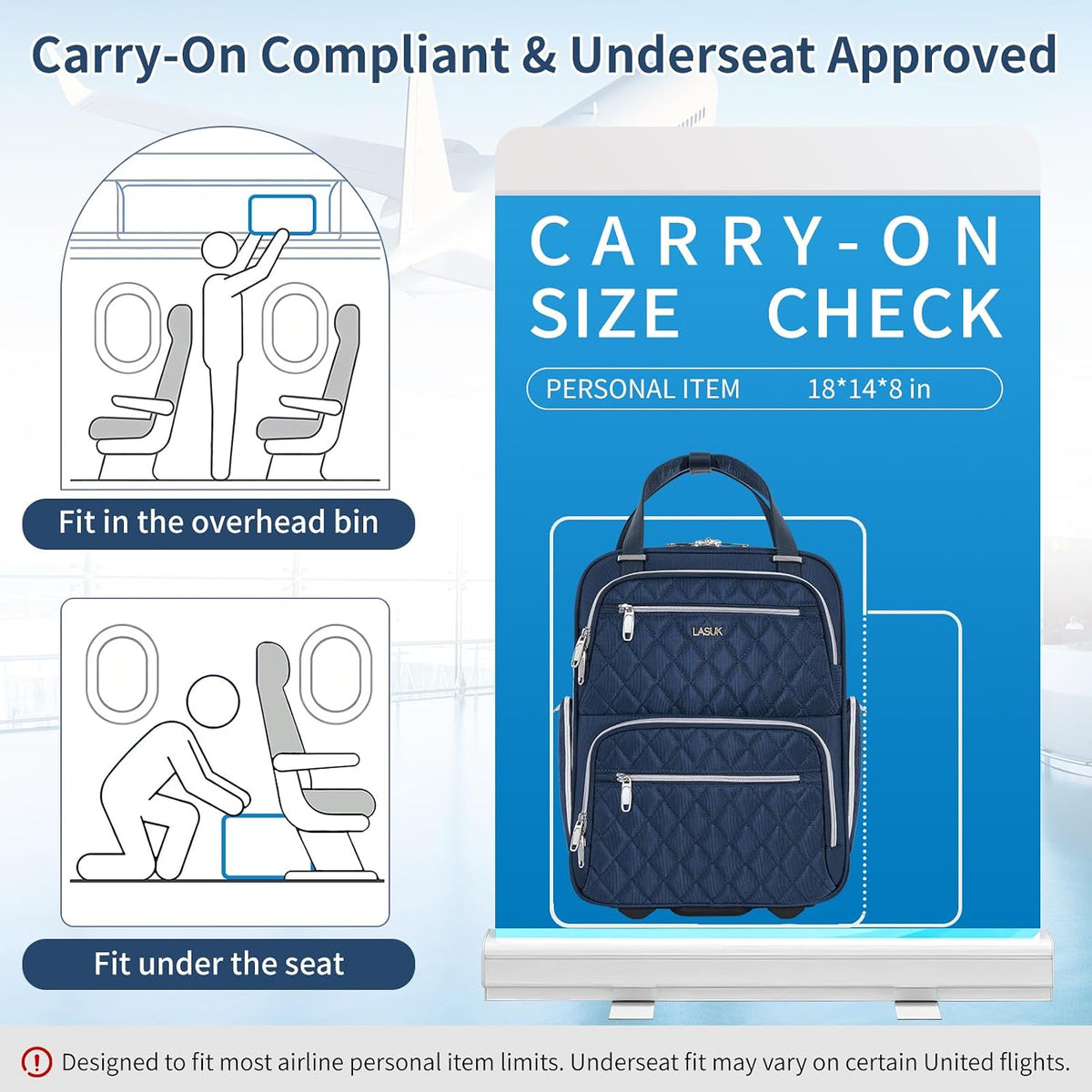 Underseat Carry On Luggage with Wheels, 17inch Lightweight Overnight Soft Sided Personal Luggage Bag Carry-On Suitcase for Short Trip Travel Business, Black