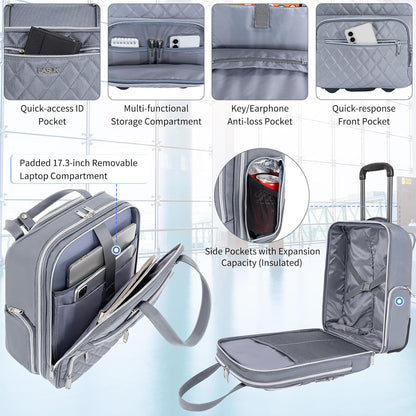 Underseat Carry On Luggage with Wheels, 17inch Lightweight Overnight Soft Sided Personal Luggage Bag Carry-On Suitcase for Short Trip Travel Business, Black