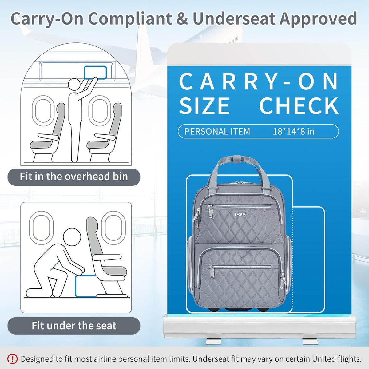 Underseat Carry On Luggage with Wheels, 17inch Lightweight Overnight Soft Sided Personal Luggage Bag Carry-On Suitcase for Short Trip Travel Business, Black