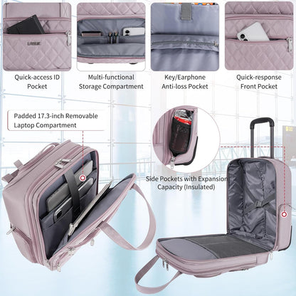 Underseat Carry On Luggage with Wheels, 17inch Lightweight Overnight Soft Sided Personal Luggage Bag Carry-On Suitcase for Short Trip Travel Business, Black