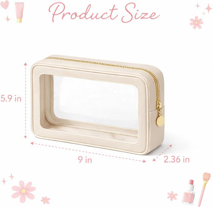 Clear Makeup Bag 3 Pack, TSA Compliant Toiletry Bags, Cream White Travel Cosmetic Pouch 9'' x 5.9'' x 2.36'', Transparent Organizer for Liquids, Carry-On Essentials