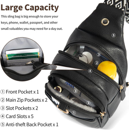 Crossbody Bags for Women Sling Bag Anti Theft PU Leather Travel Chest Purse Small Adjustable Strap Fits Large Phone