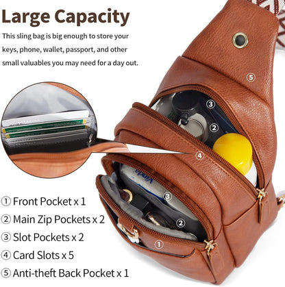Crossbody Bags for Women Sling Bag Anti Theft PU Leather Travel Chest Purse Small Adjustable Strap Fits Large Phone