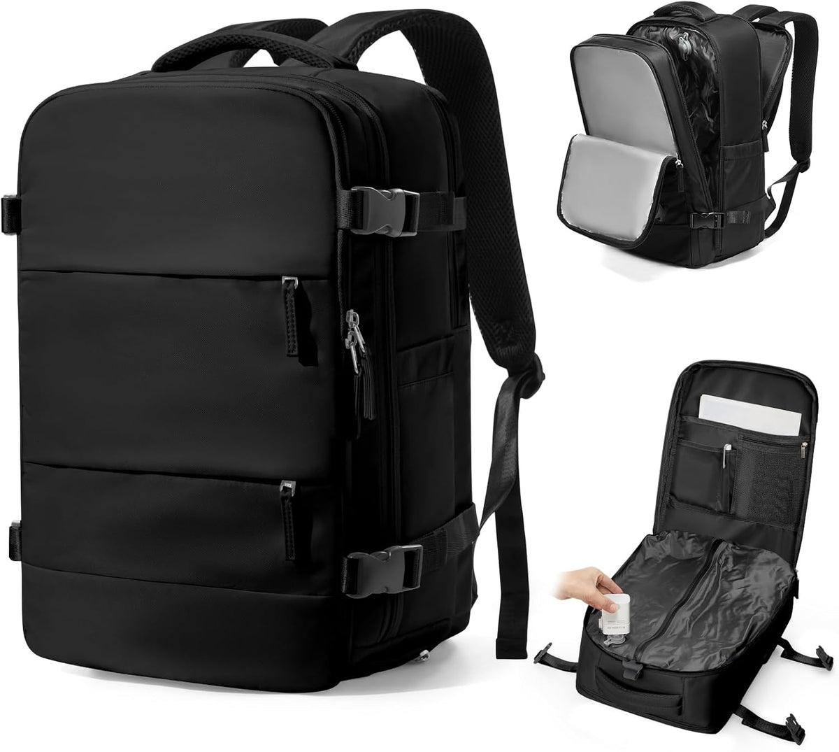 Vacuum Backpack Travel with Pump,Water Resistant Airbag Travel Backpack,Personal Item Carry on Backpacks Flight Approved 18x14x8 inches,Laptop Backpacks,Black