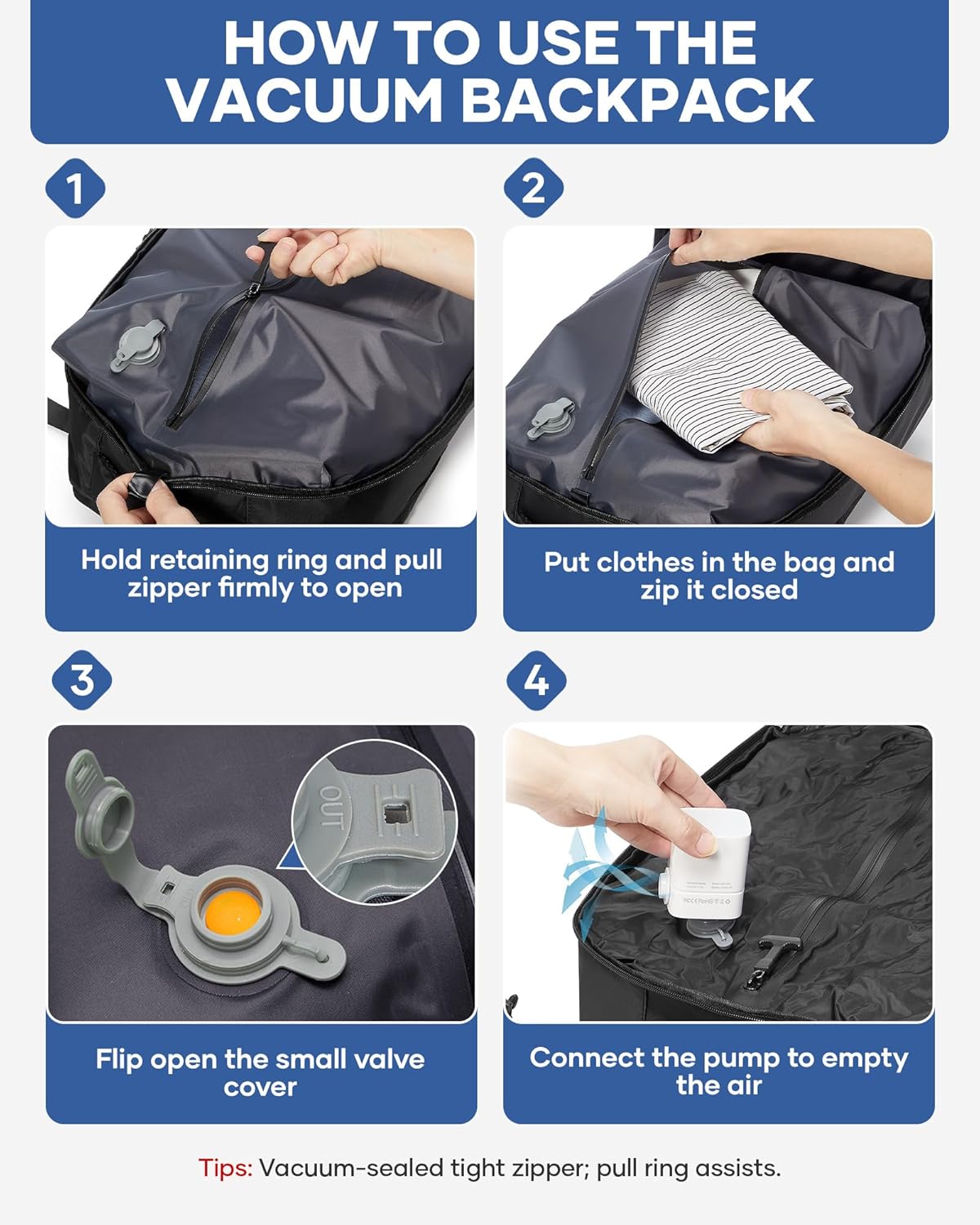 Vacuum Backpack Travel with Pump,Water Resistant Airbag Travel Backpack,Personal Item Carry on Backpacks Flight Approved 18x14x8 inches,Laptop Backpacks,Black