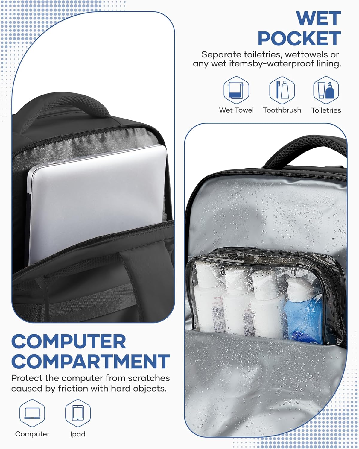 Vacuum Backpack Travel with Pump,Water Resistant Airbag Travel Backpack,Personal Item Carry on Backpacks Flight Approved 18x14x8 inches,Laptop Backpacks,Black