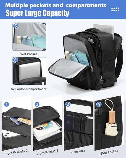Vacuum Backpack Travel with Pump,Water Resistant Airbag Travel Backpack,Personal Item Carry on Backpacks Flight Approved 18x14x8 inches,Laptop Backpacks,Black