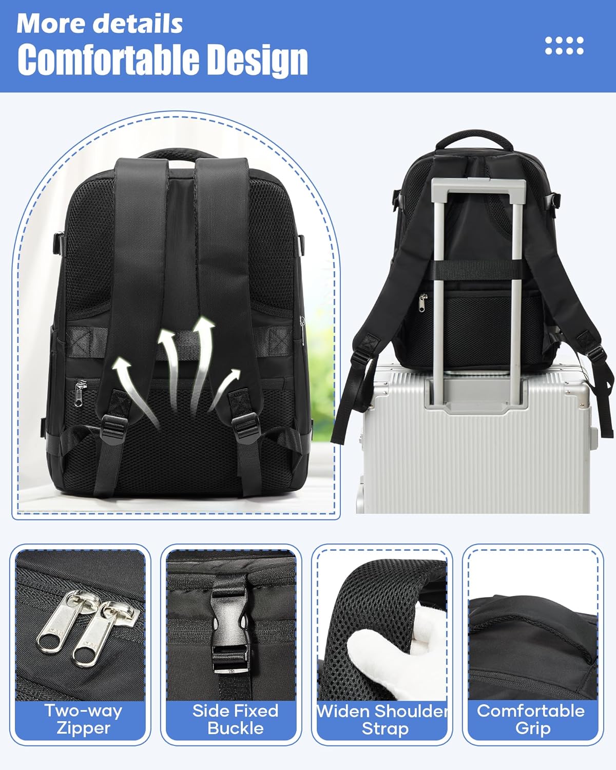 Vacuum Backpack Travel with Pump,Water Resistant Airbag Travel Backpack,Personal Item Carry on Backpacks Flight Approved 18x14x8 inches,Laptop Backpacks,Black