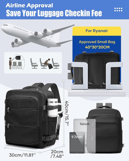 Vacuum Backpack Travel with Pump,Water Resistant Airbag Travel Backpack,Personal Item Carry on Backpacks Flight Approved 18x14x8 inches,Laptop Backpacks,Black