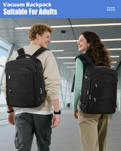 Vacuum Backpack Travel with Pump,Water Resistant Airbag Travel Backpack,Personal Item Carry on Backpacks Flight Approved 18x14x8 inches,Laptop Backpacks,Black