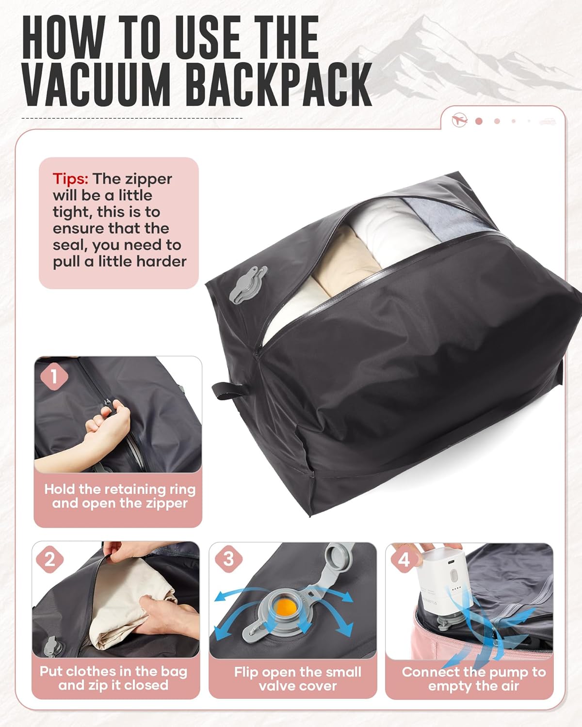 Vacuum Backpack Travel with Pump,Water Resistant Airbag Travel Backpack,Personal Item Carry on Backpacks Flight Approved 18x14x8 inches,Laptop Backpacks,Black
